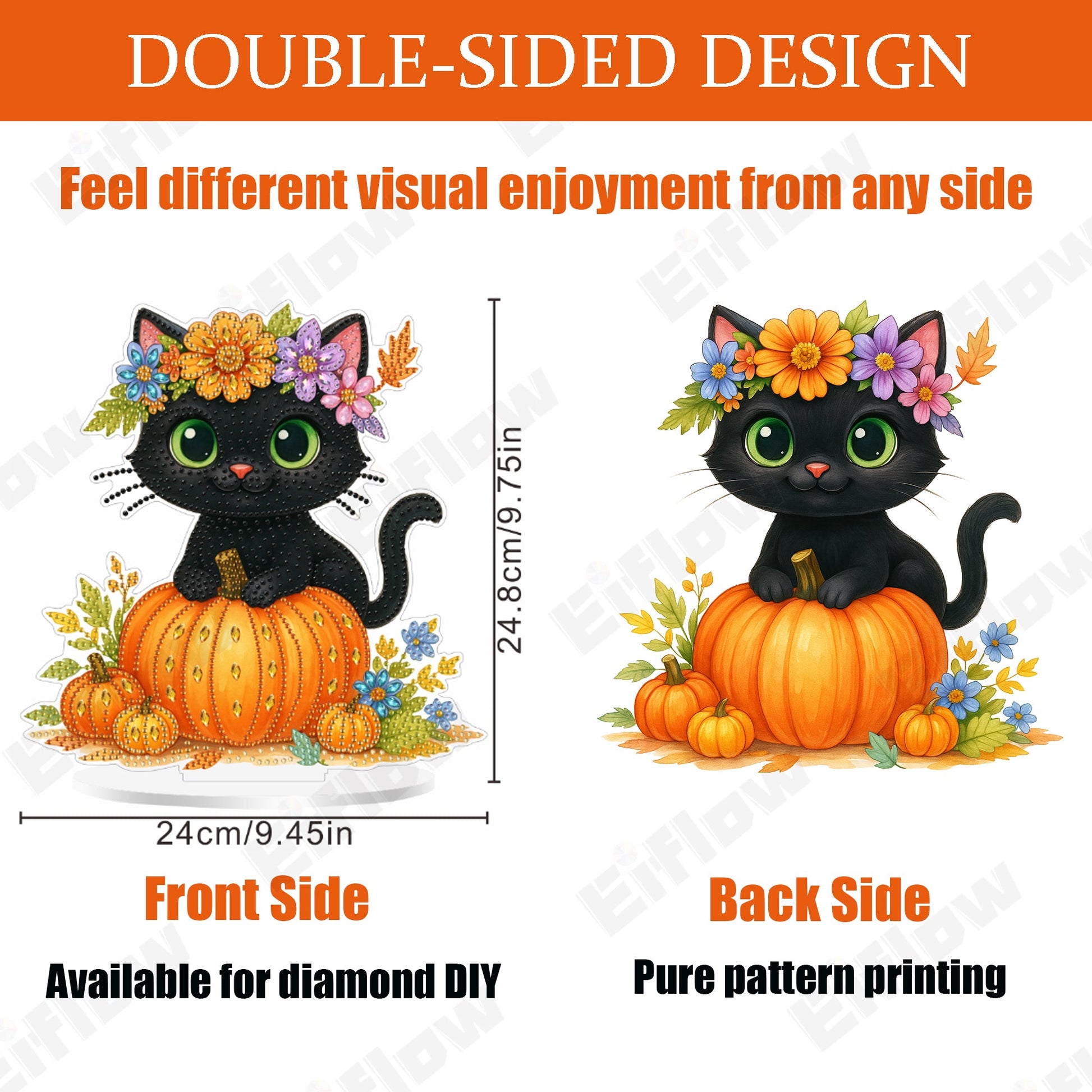 Tabletop Ornament, Black Cat and Pumpkin