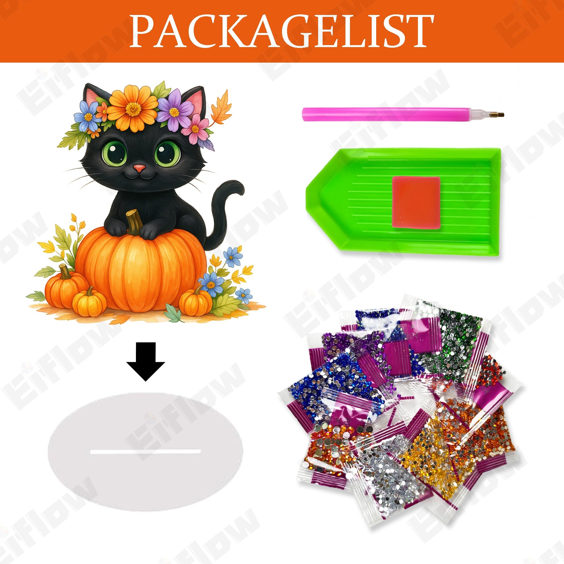 Tabletop Ornament, Black Cat and Pumpkin
