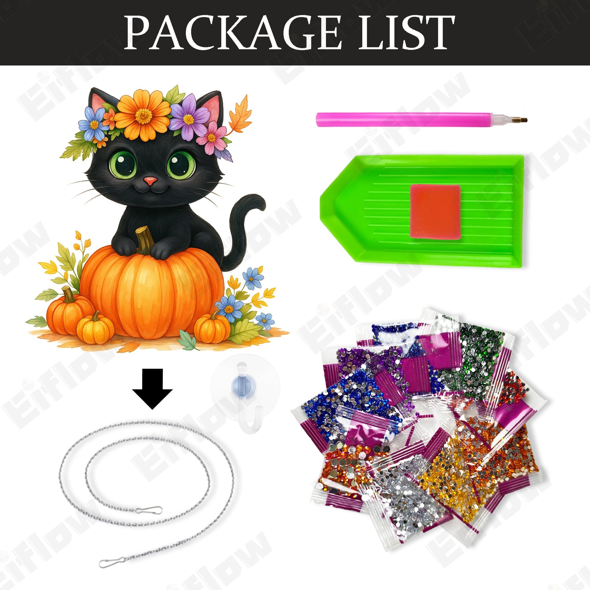 Hanging Pendant, Black Cat and Pumpkin