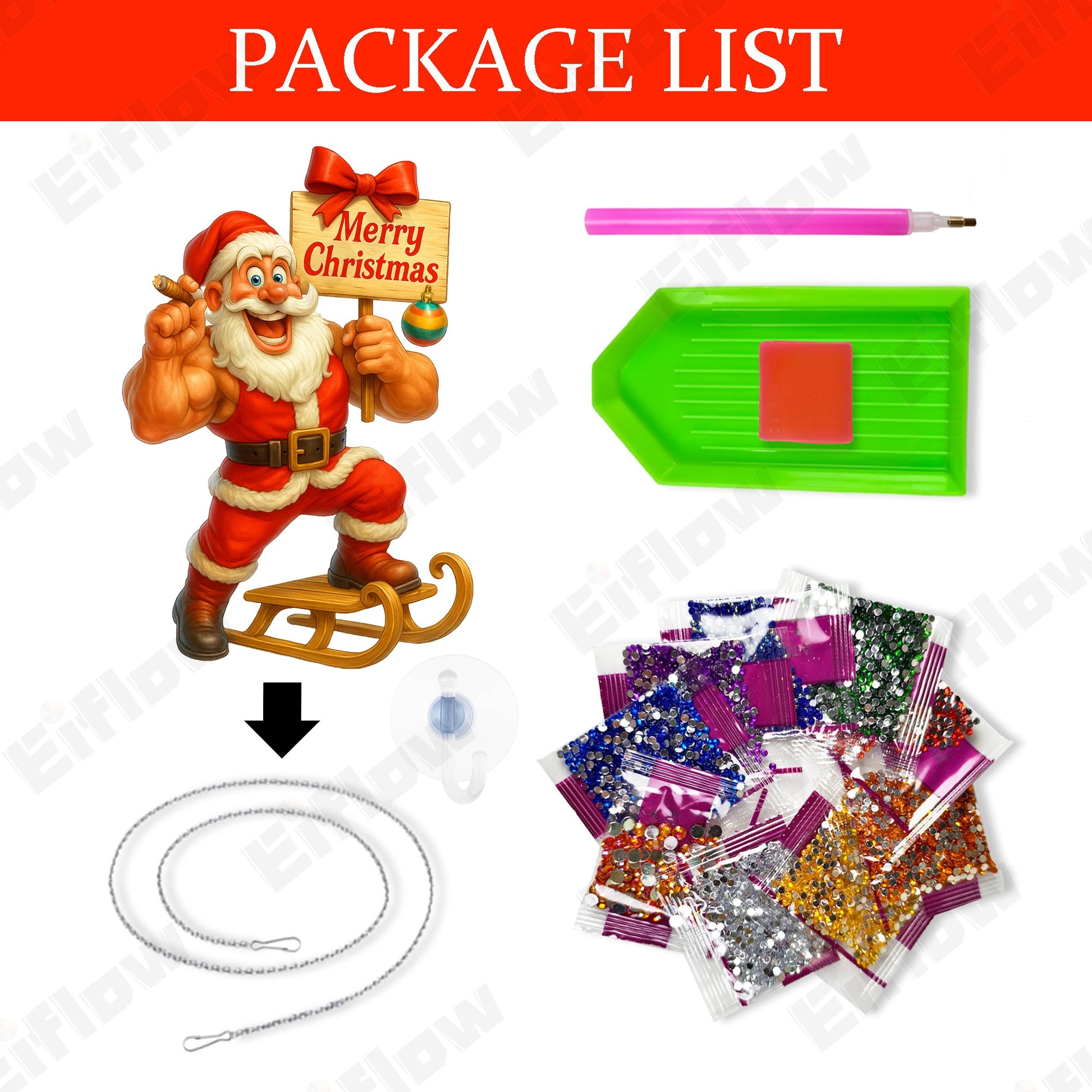 Hanging Pendant, Muscle Santa Claus