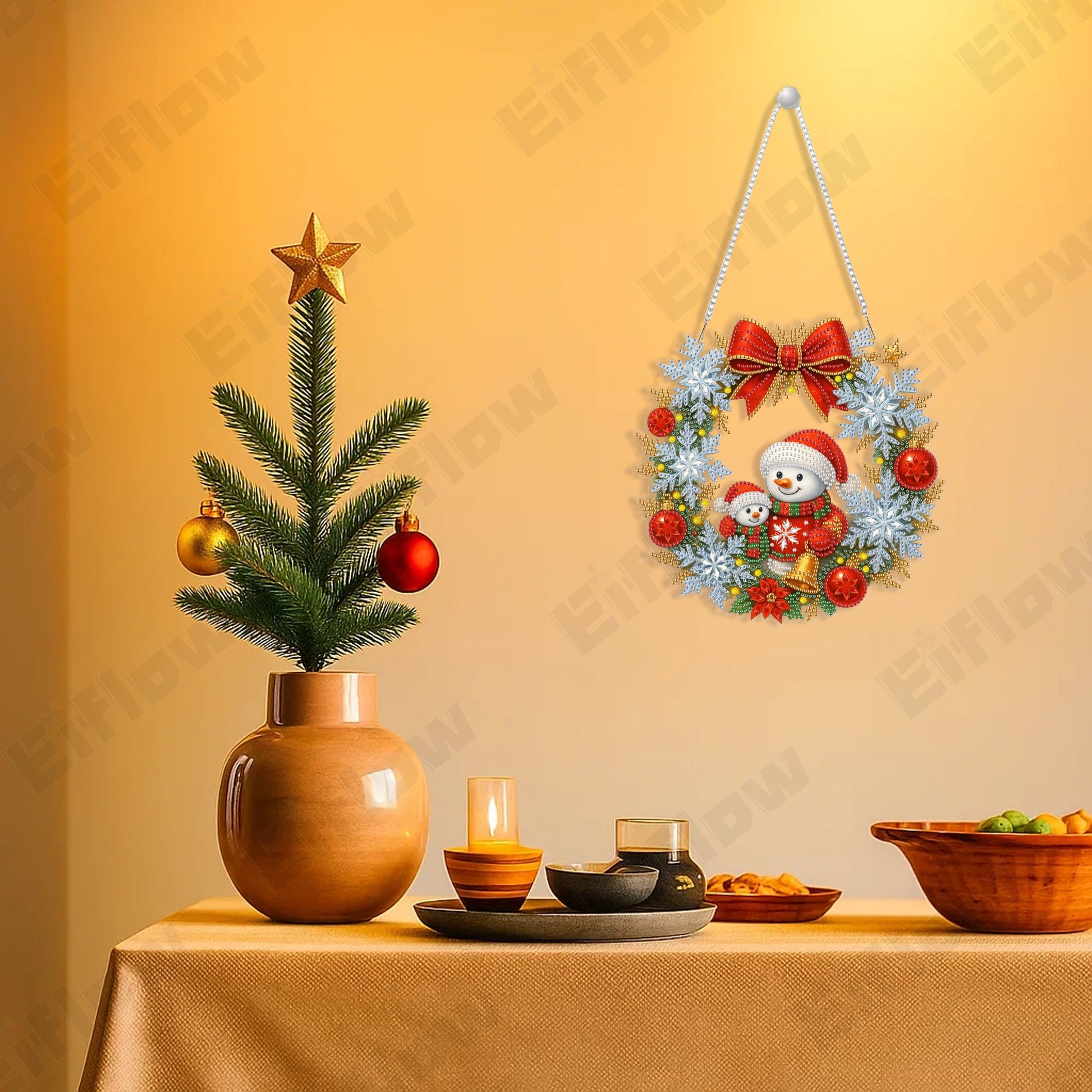 Christmas Snowman Wreath - Hanging