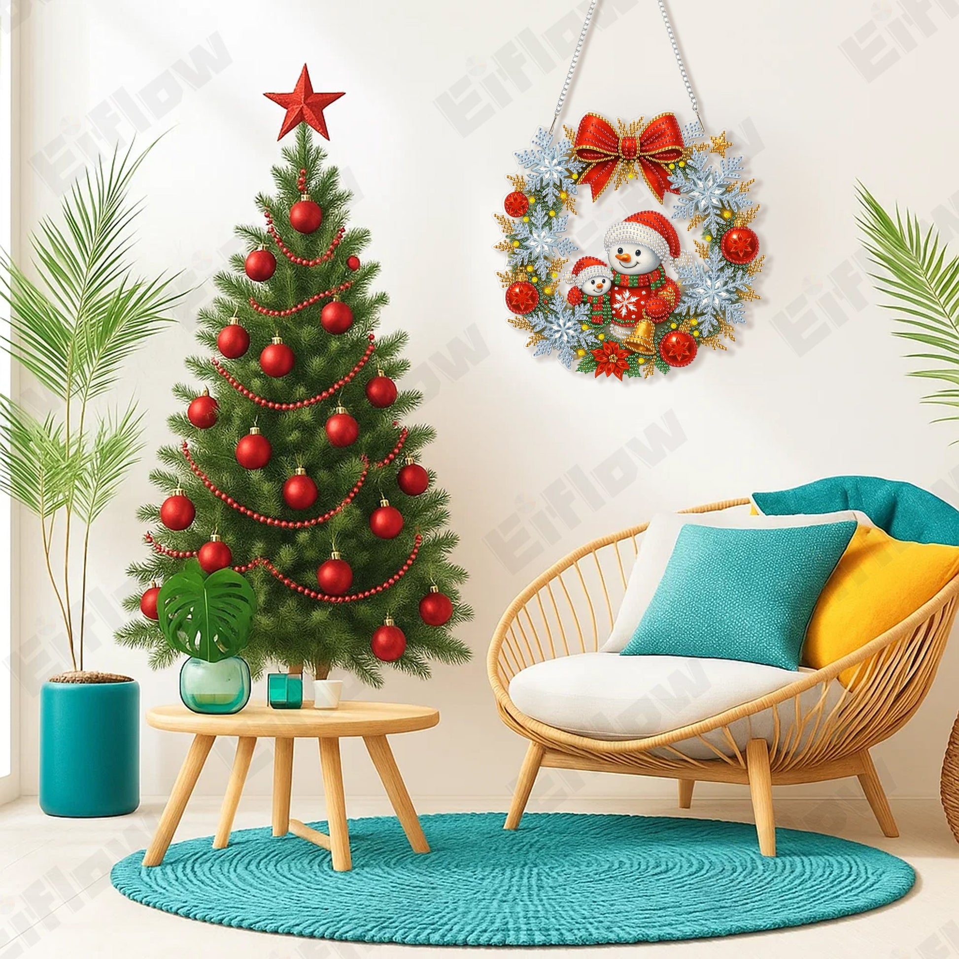 Christmas Snowman Wreath - Hanging