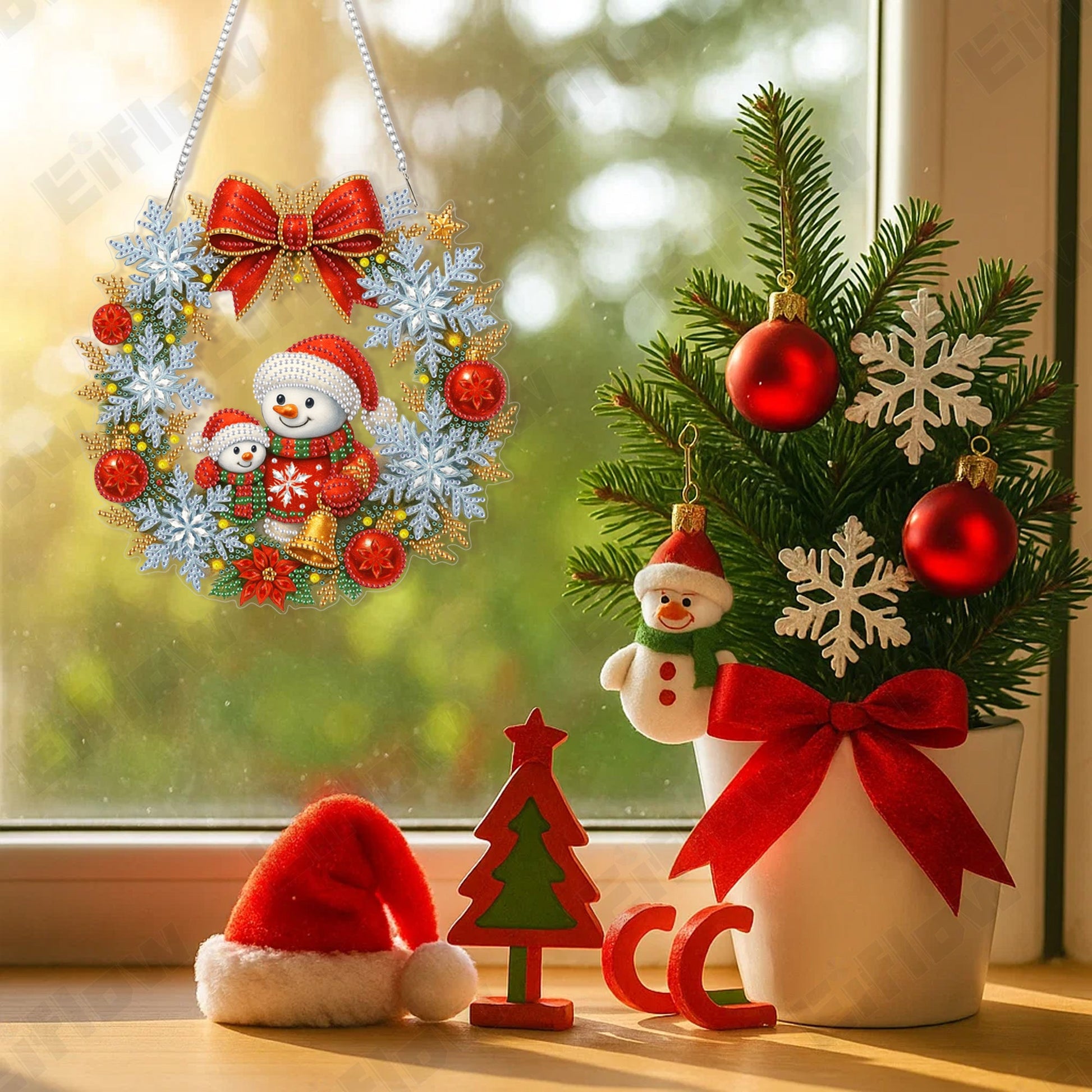 Christmas Snowman Wreath - Hanging