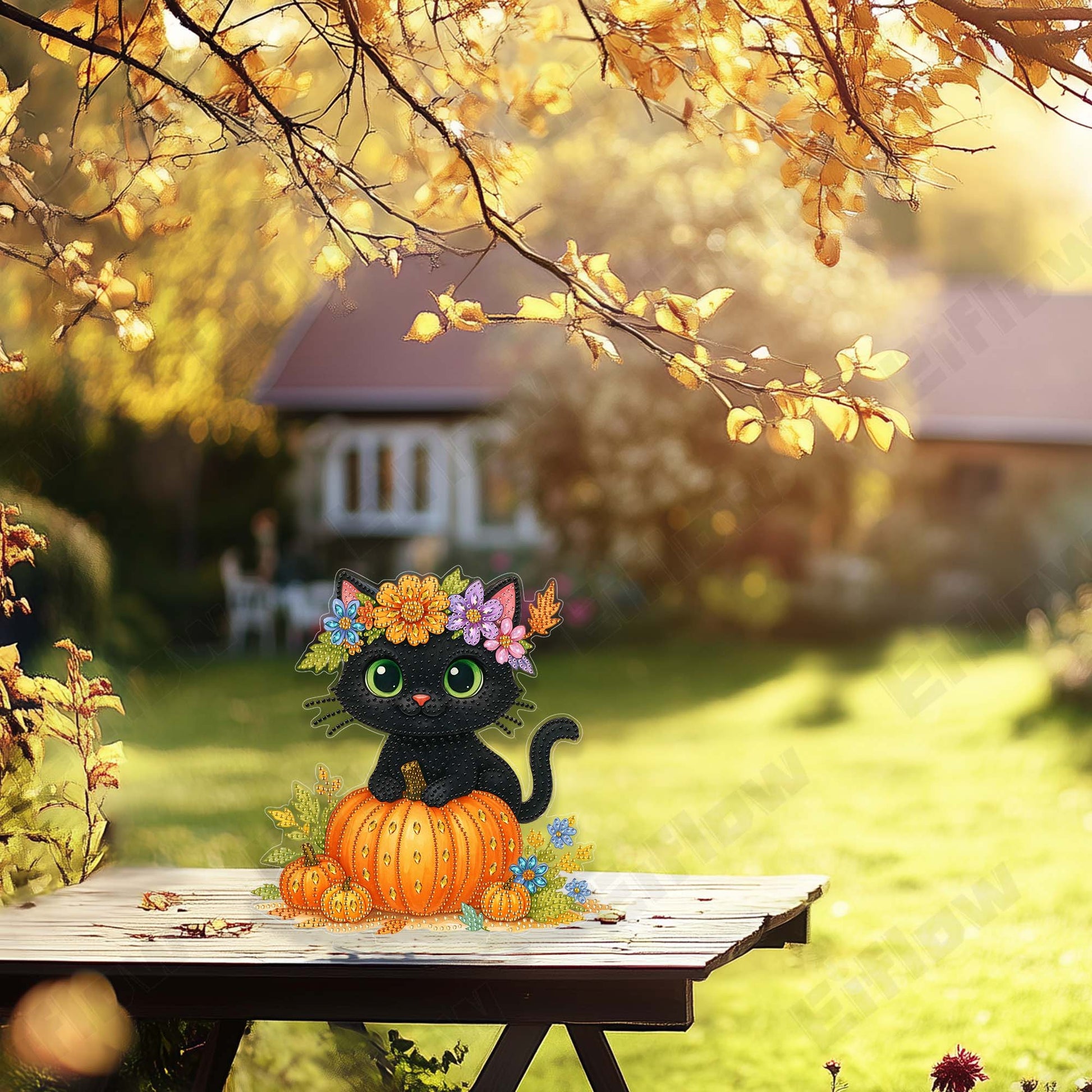 Tabletop Ornament, Black Cat and Pumpkin