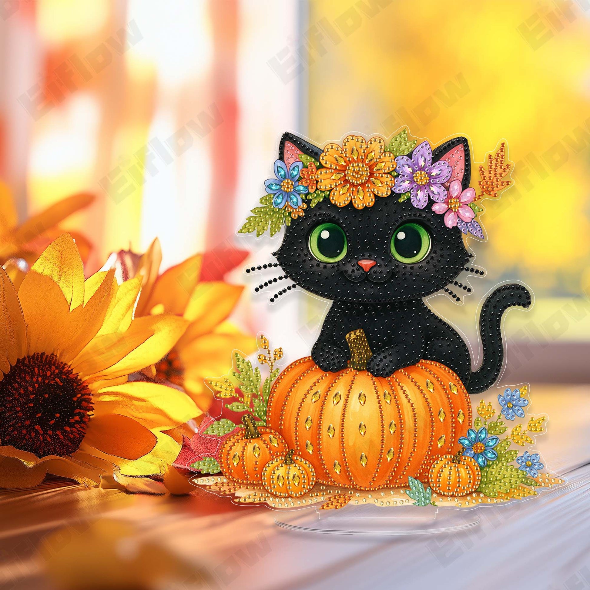 Tabletop Ornament, Black Cat and Pumpkin