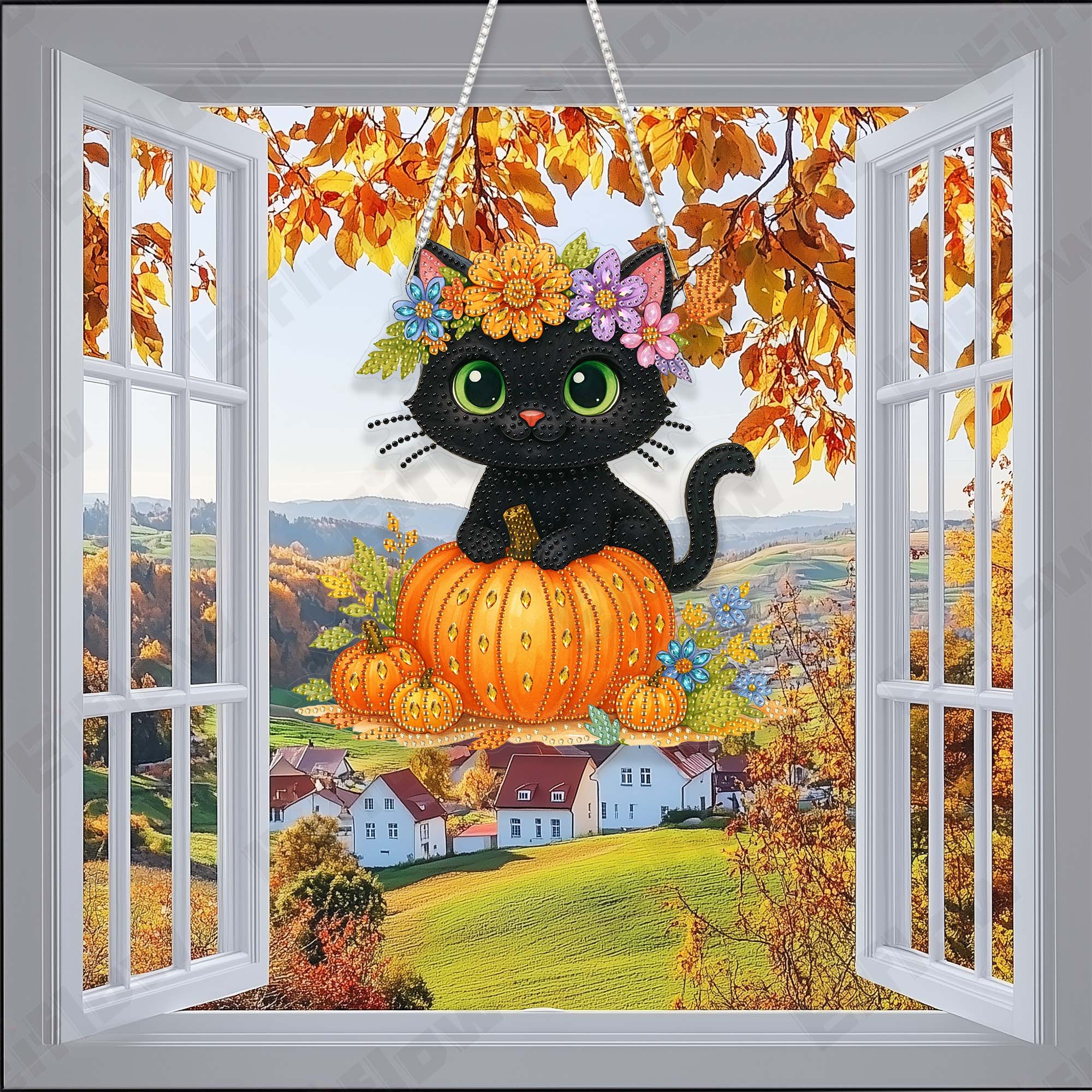 Hanging Pendant, Black Cat and Pumpkin