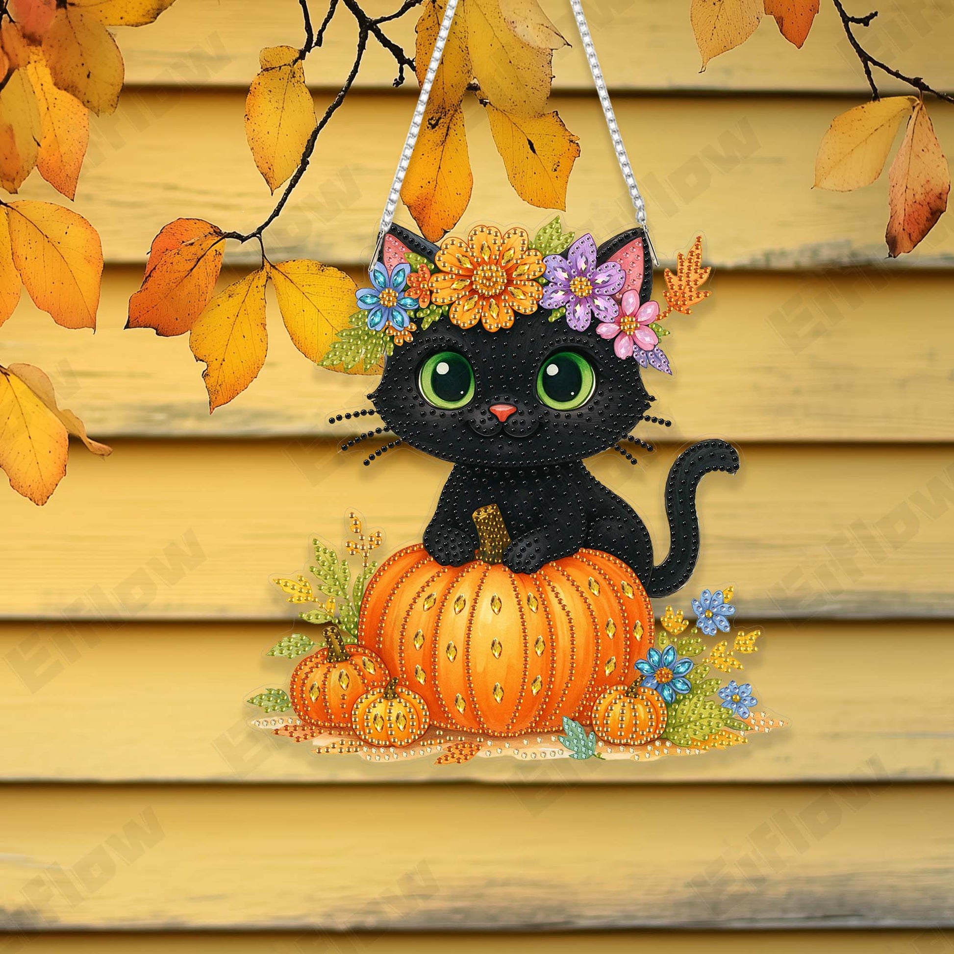 Hanging Pendant, Black Cat and Pumpkin
