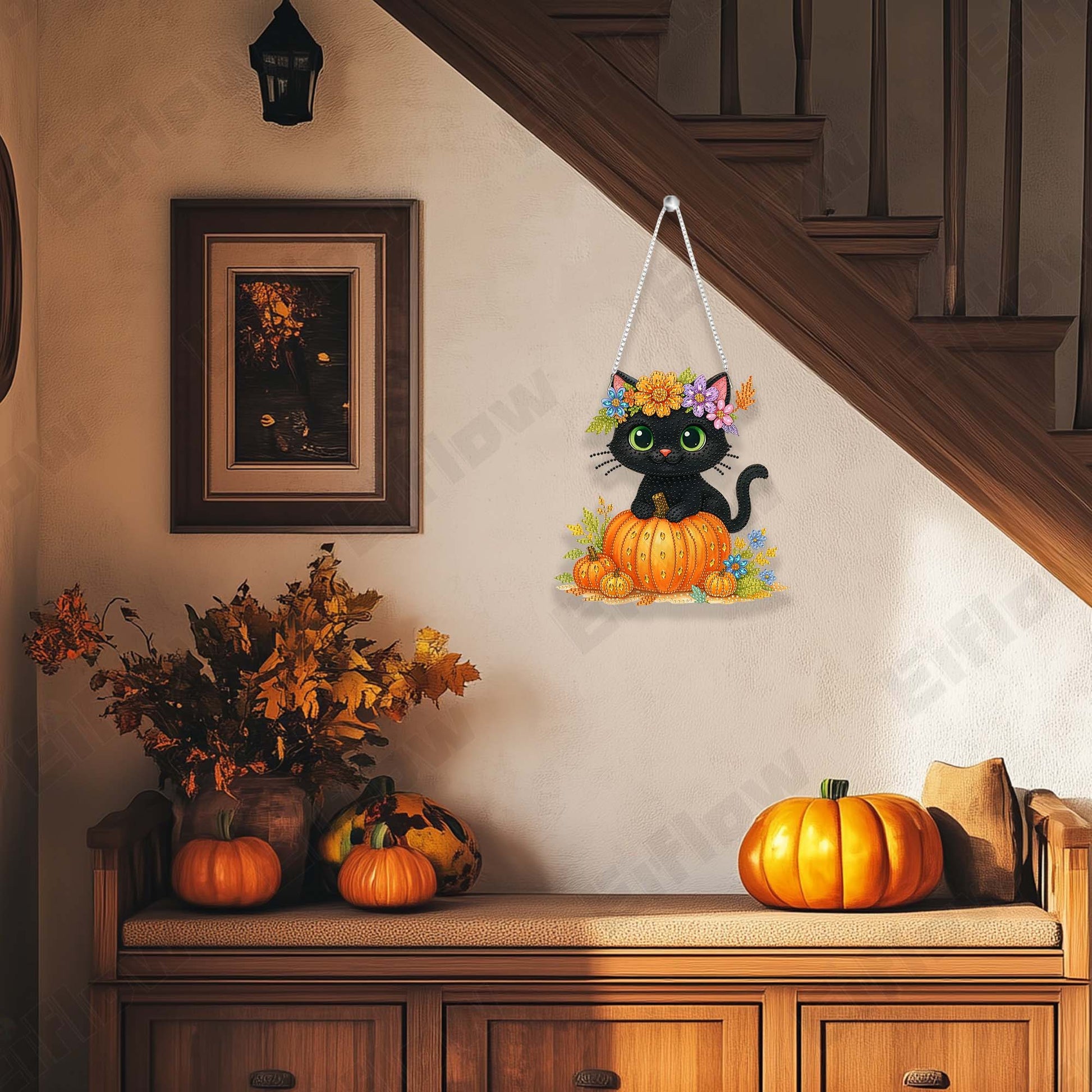 Hanging Pendant, Black Cat and Pumpkin