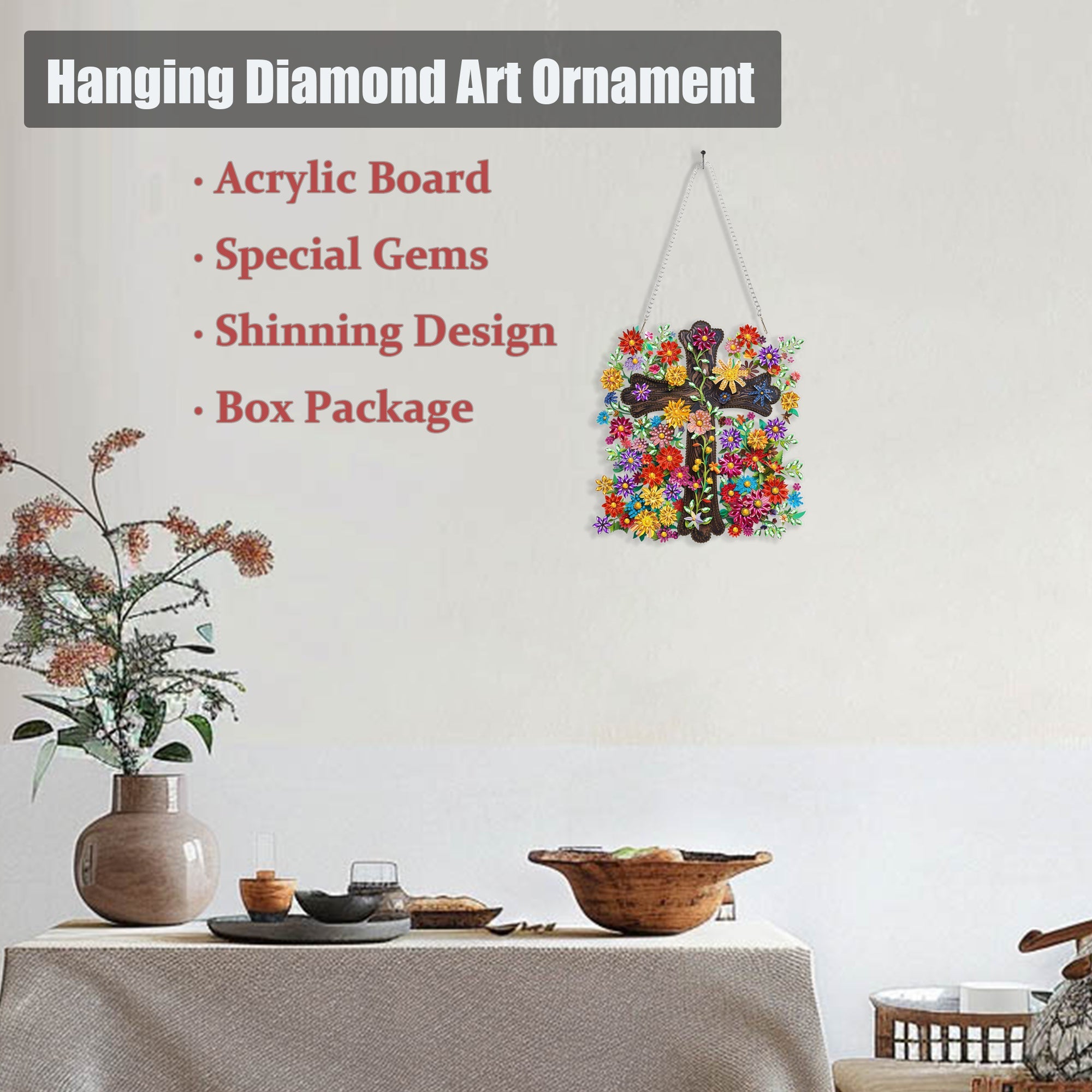 Wood Cross with Flowers