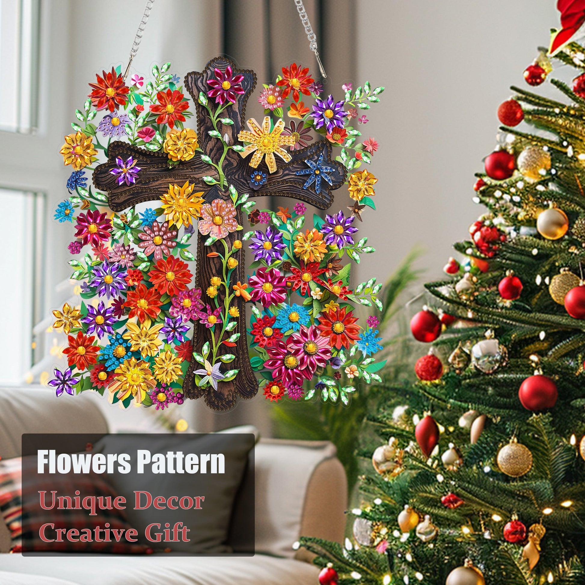 Wood Cross with Flowers