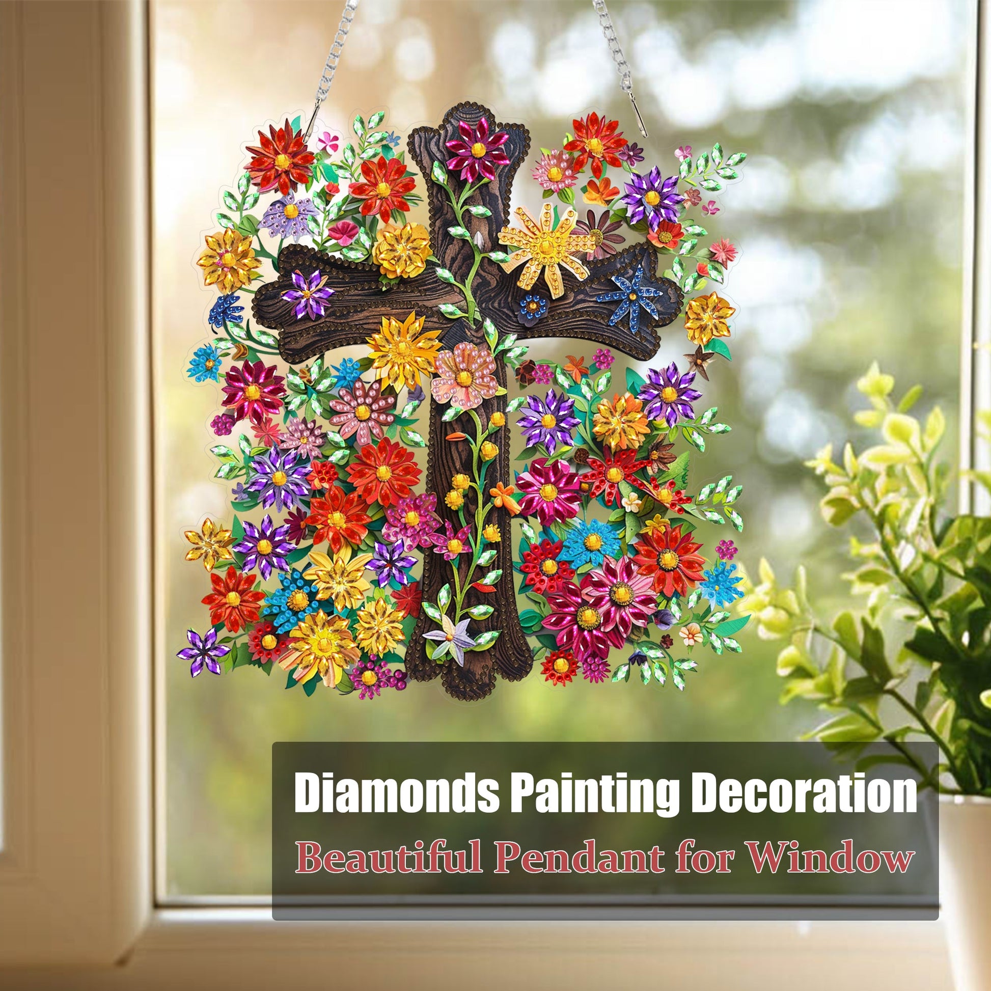 Wood Cross with Flowers