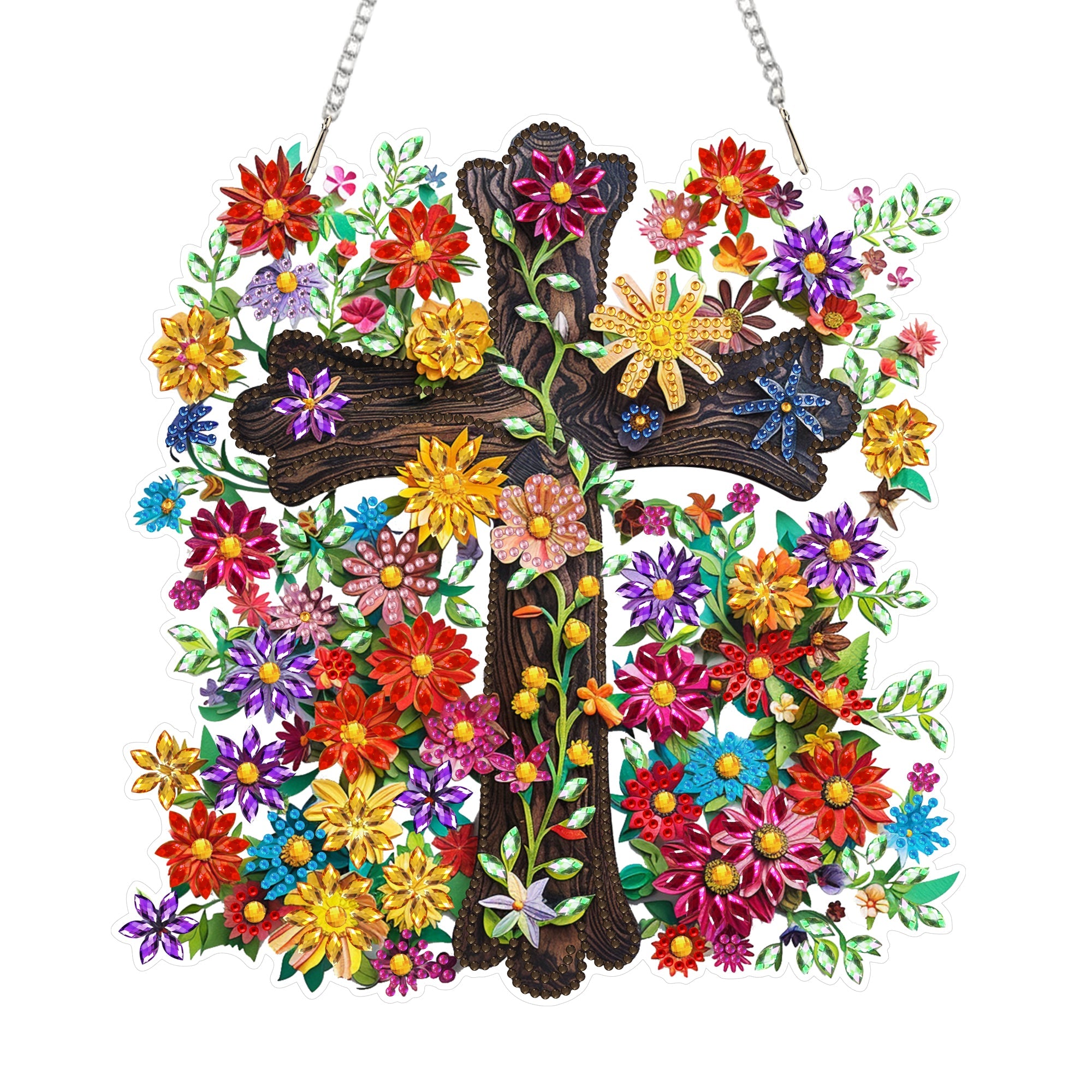 Wood Cross with Flowers