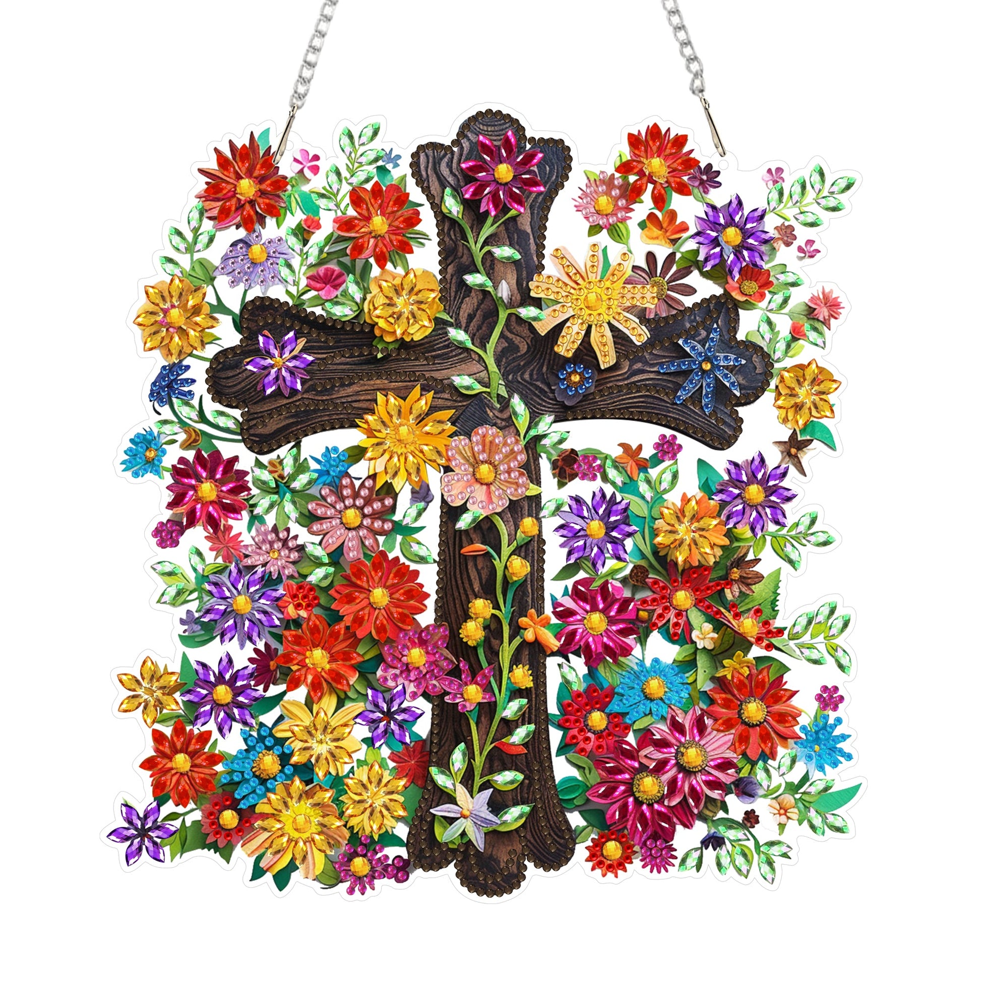 Wood Cross with Flowers