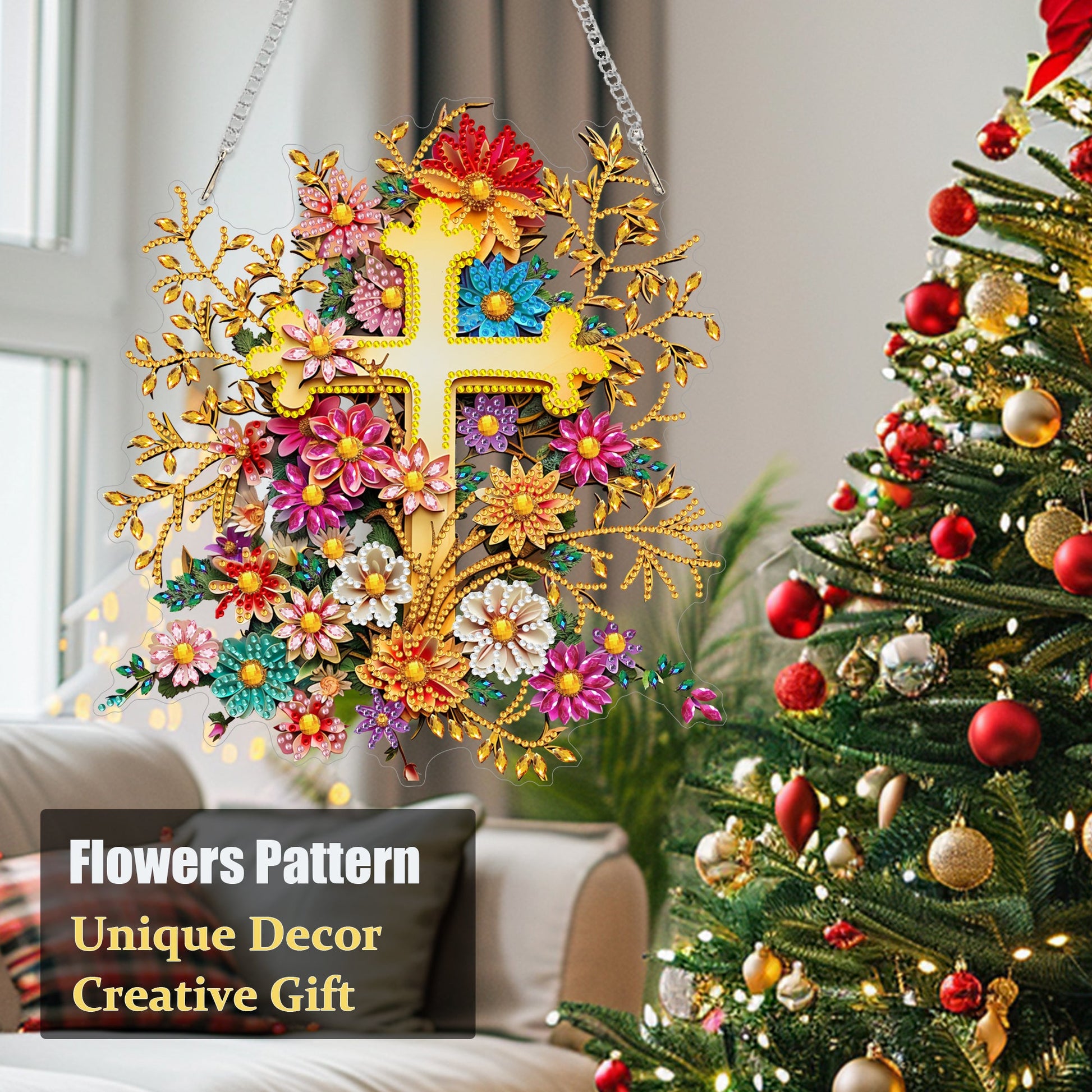 Golden Cross with Flowers