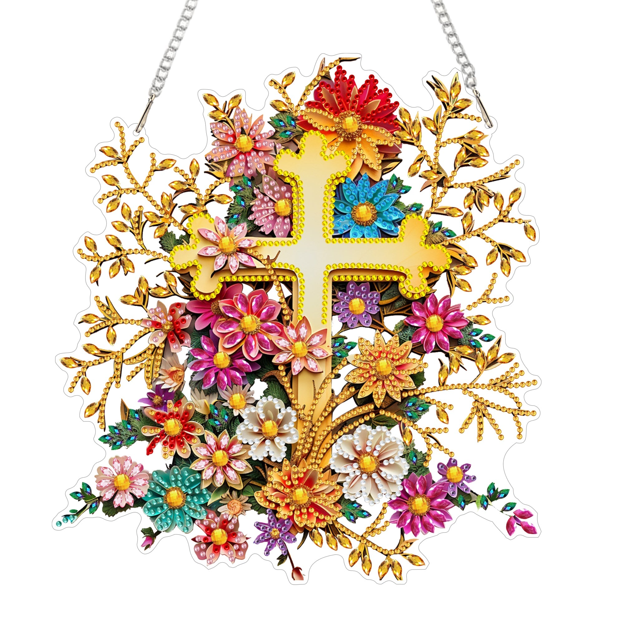 Golden Cross with Flowers