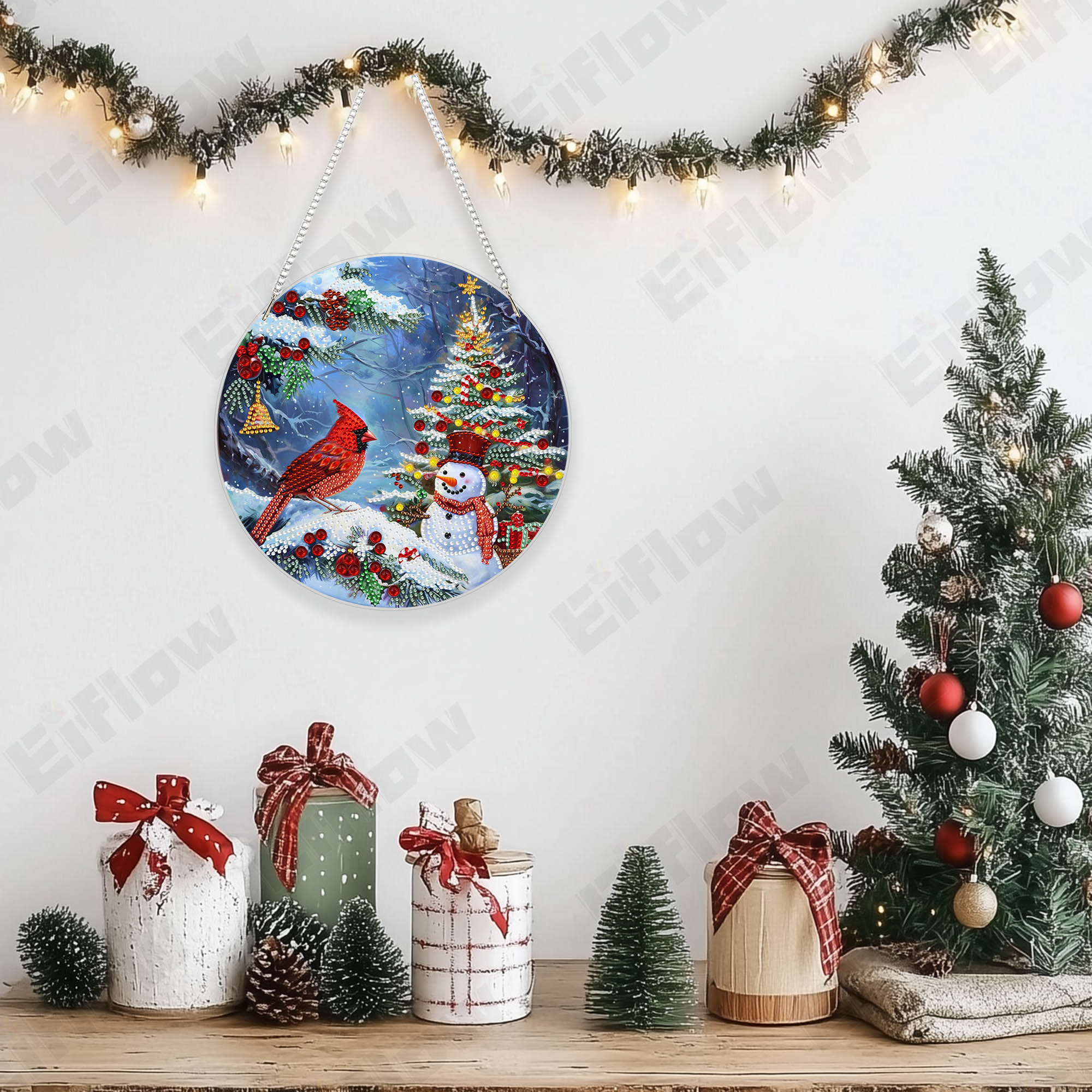 Hanging Pendant, Christmas Snowman and Cardinal