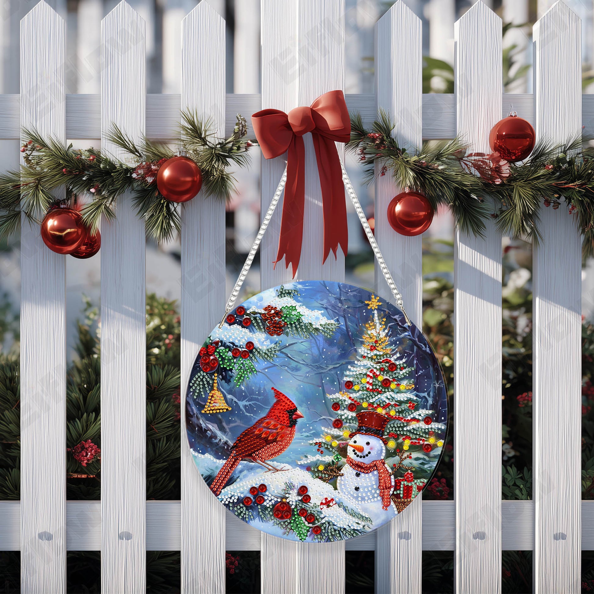 Hanging Pendant, Christmas Snowman and Cardinal