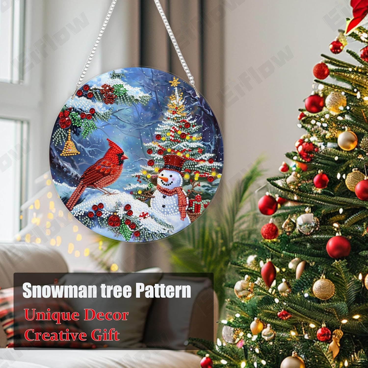 Hanging Pendant, Christmas Snowman and Cardinal