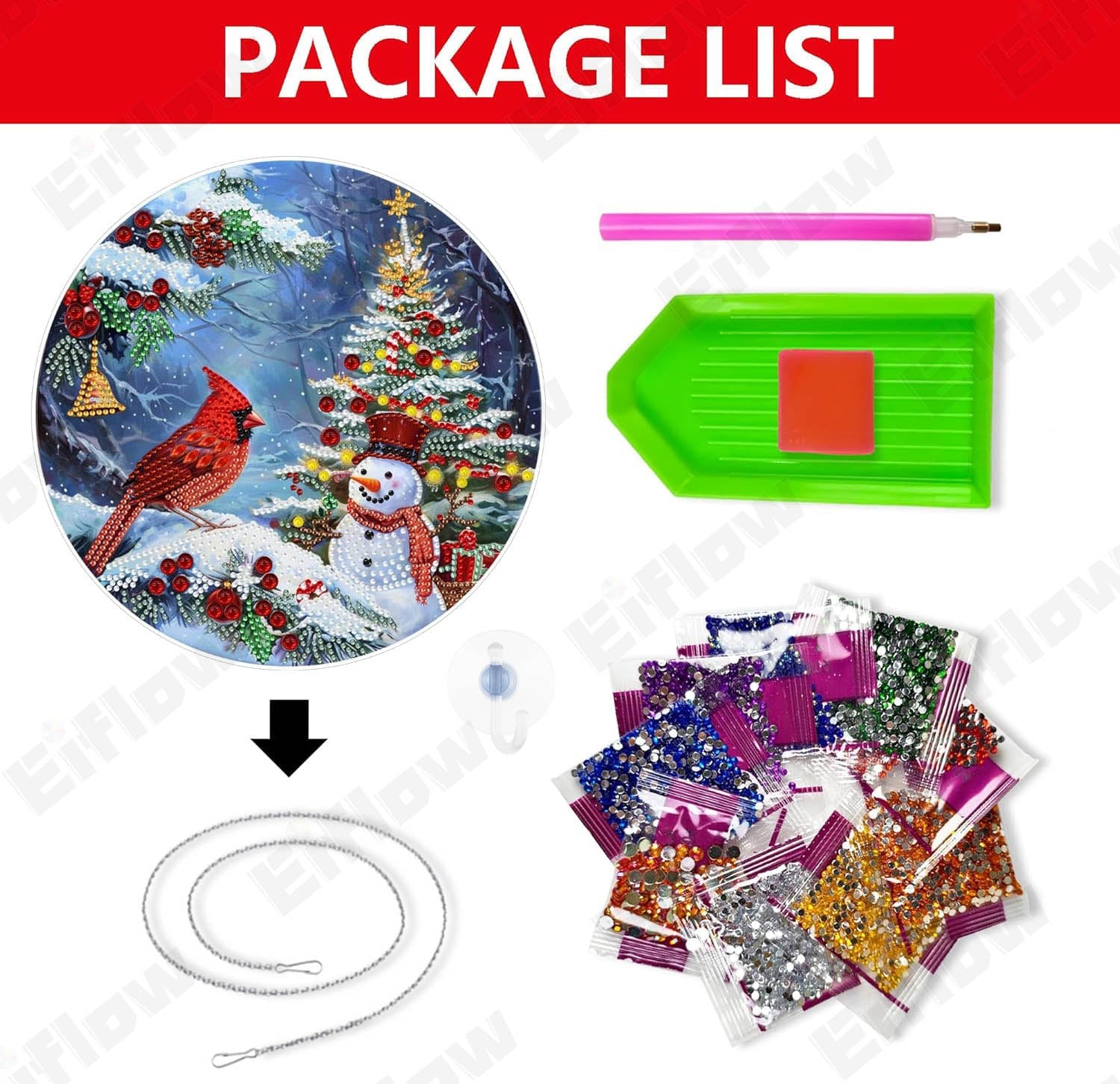 Hanging Pendant, Christmas Snowman and Cardinal