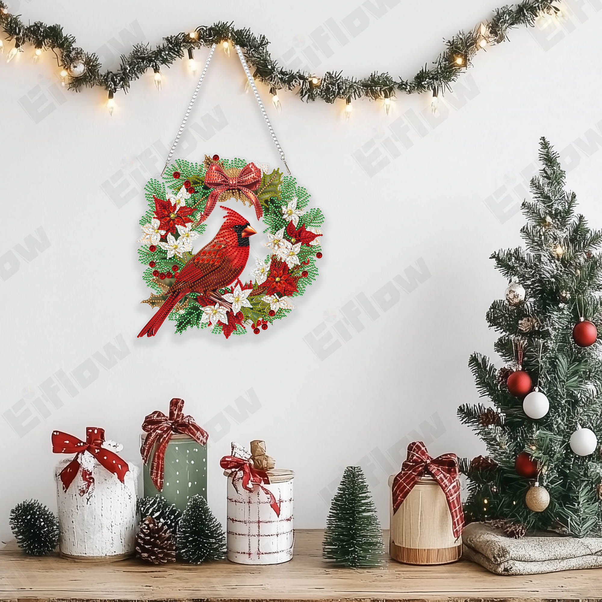 Cardinal on the Christmas Wreath