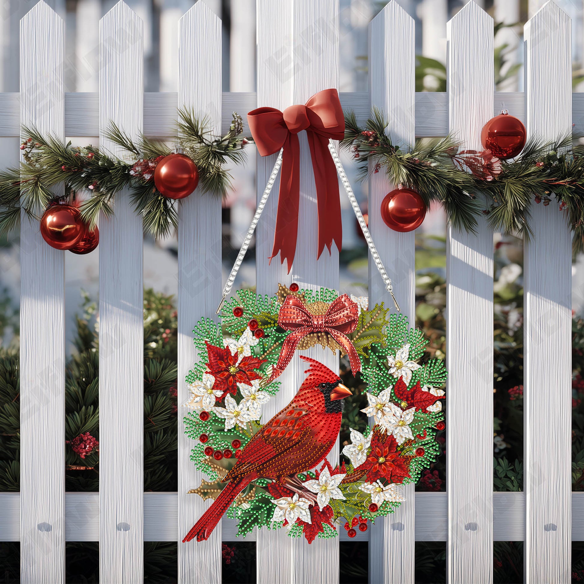 Cardinal on the Christmas Wreath