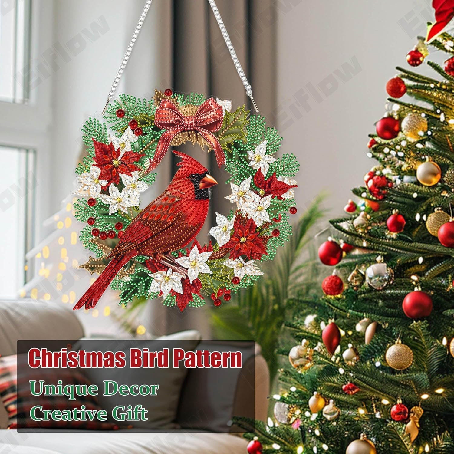 Cardinal on the Christmas Wreath